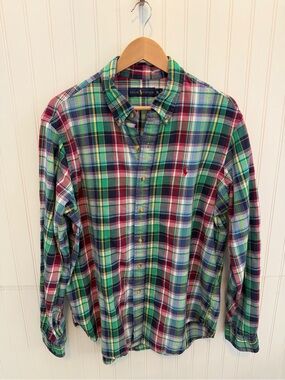 Ralph Lauren Men’s Green, Navy & Red Plaid Button-Down Shirt